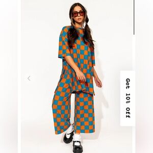 Dressed in LALA- Lex Ribbed checkerboard playsuit in amalfi sunset